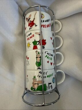 Bialetti Carosello Espresso Cups Set with Rack Complete Retro Stackable Like New